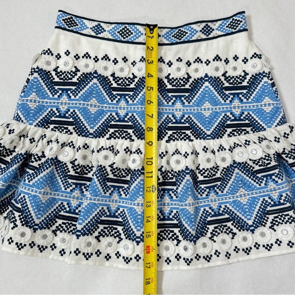 Alexis Embroidered Mini Skirt Lucille Western Scandi Boho Blue White SZ Medium - Picture 14 of 16